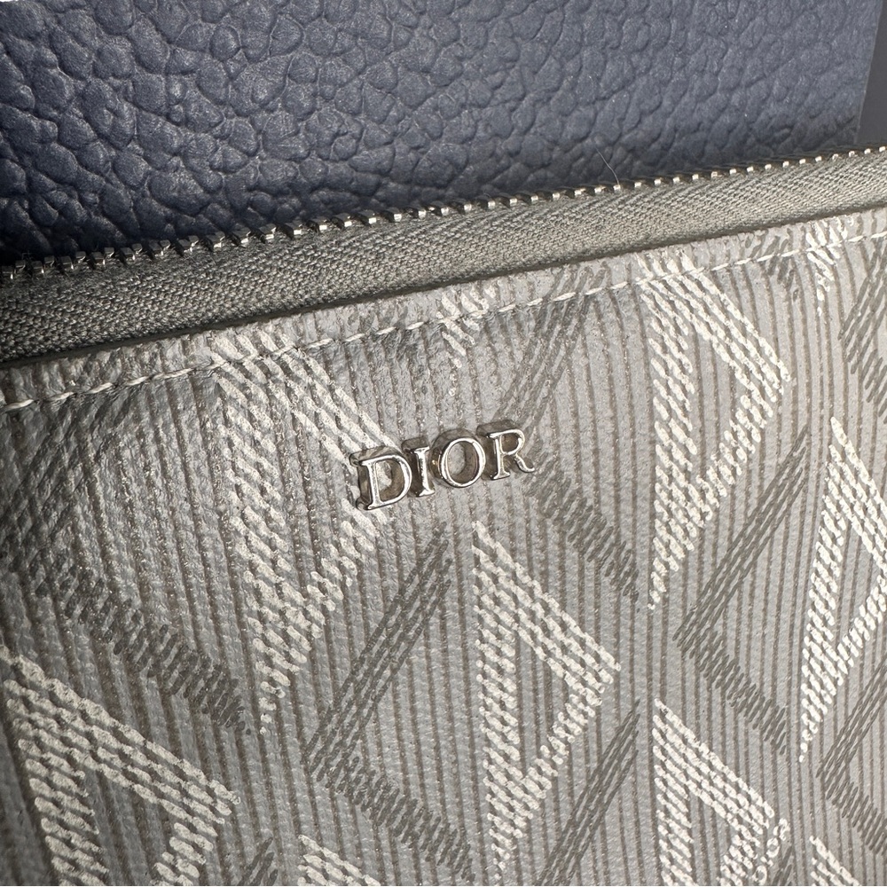 Christian Dior Long Zip Wallet With Box And Dust Bag Grey Monogram Diamond - Picture 3 of 11